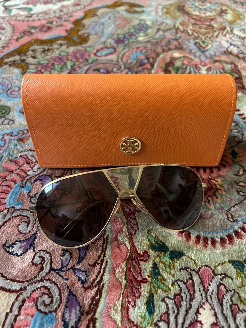Tory Burch Gold Aviator Sunglasses with Case